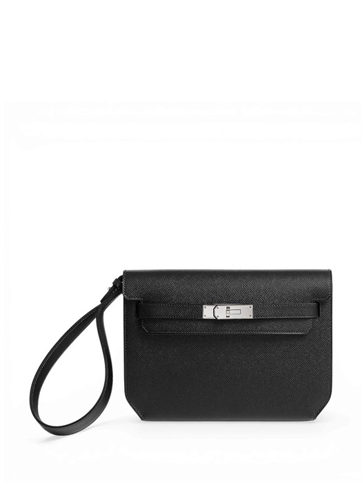 HERMES борсетка Kelly кожа эпсом черная серебро БР-0798