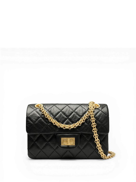 CHANEL сумка винтажная кожа в клетку 20 см черная золото СК-01431