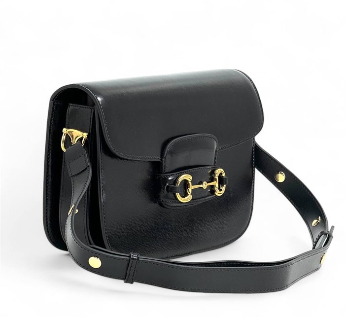 GUCCI сумка гладкая черная кожа золото СК-00346