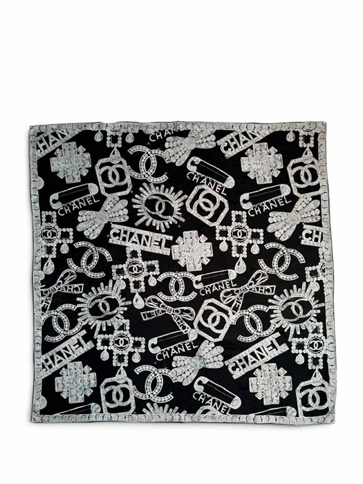 CHANEL платок 90х90 шелк черный ПЛ-01426
