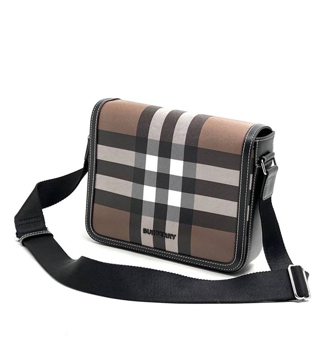 BURBERRY мессенджер с клапаном на магнитах канва в клетку коричневого цвета МС-0025