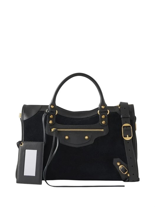 BALENCIAGA сумка Le City Medium замша и кожа черная золото СК-01655