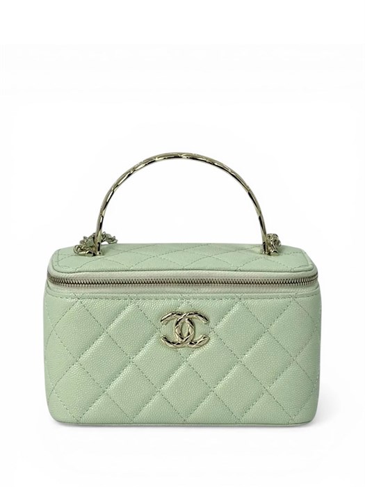 CHANEL сумка Vanity с металлической ручкой кожа икра мятная золото СК-01261