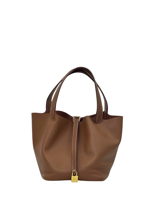 HERMES Picotin сумка 22 см коричневая золото СК-00507