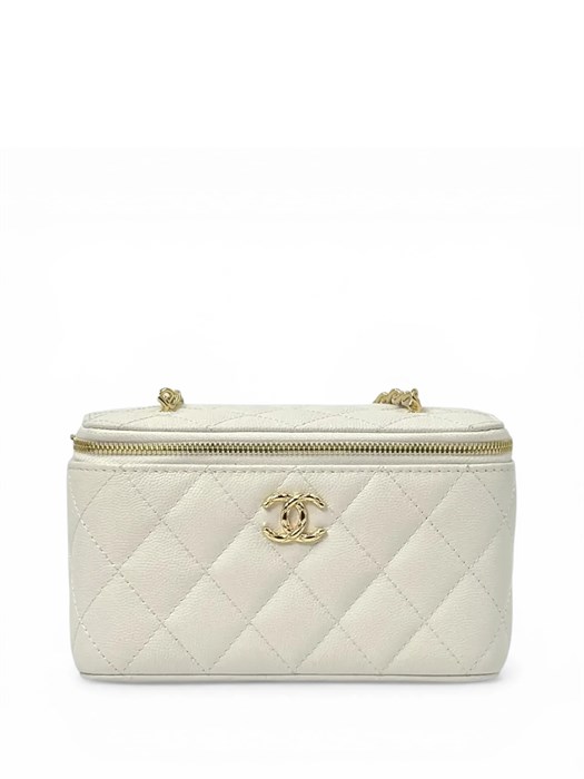 CHANEL сумка Vanity кожа икра белая средний логотип золото СК-01268