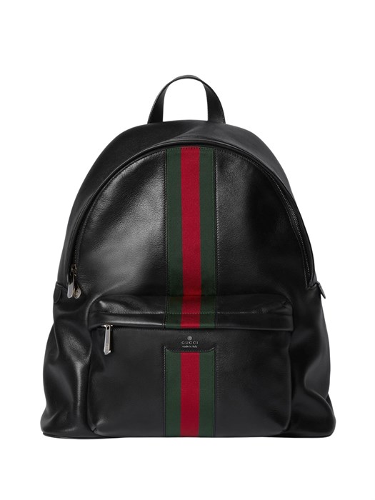 GUCCI рюкзак на молнии гладкая кожа черный с красной полосой РК-01733