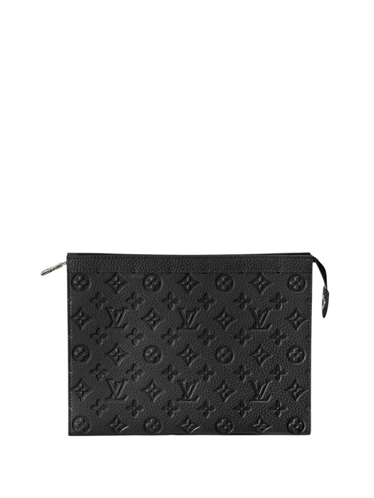 LV борсетка Pochette Voyage MM из черной кожи того с тиснением монограммы серебро БР-01316