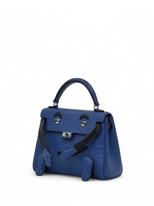 HERMES сумка MINI KELLY DOLLY 16 см синяя кожа крокодила  серебро СК-00366