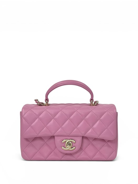 CHANEL сумка гладкая кожа с ручкой розовая золото СК-01573