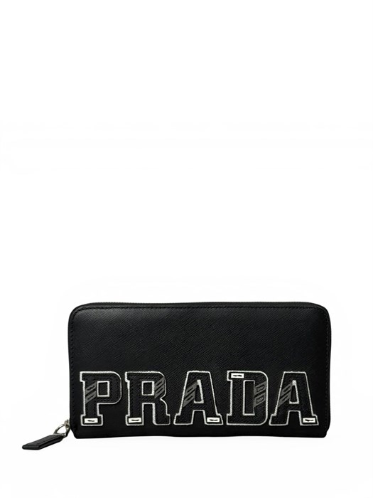 PRADA кошелек сафьяновая кожа черный, логотип из нашитых больших букв КЛ-1750