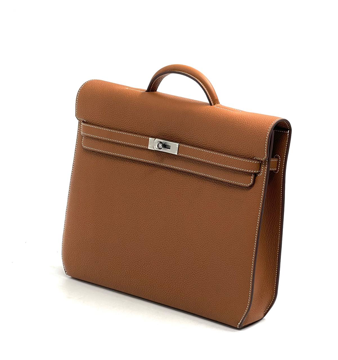 HERMES Портфель того цвета кэмел магкий с клапаном с замком на двух лямках Kelly ПР-2468