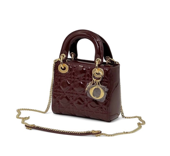 DIOR LADY сумка 17 см лаковая кожа бордовая золото СК-01159