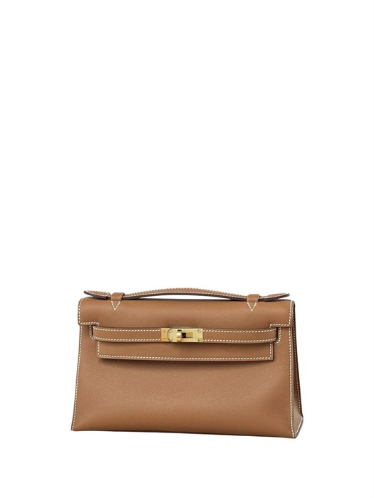 HERMES клатч POCHETTE 22 см кожа свифт кэмел золото СК-01278