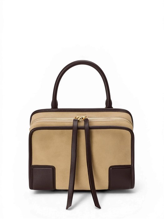 LOEWE сумка Amazona 180 замша бежевая и коричневая кожа маленькая СК-01381
