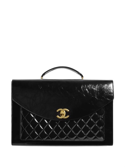 CHANEL портфель в клетку с клапаном черный золото СК-00263