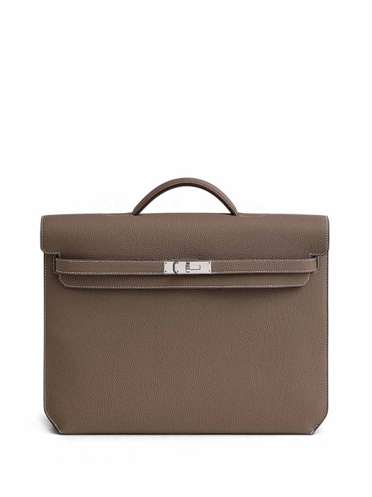 HERMES Портфель эпсом коричневый мягкий с клапаном с замком на двух лямках ПР-2592