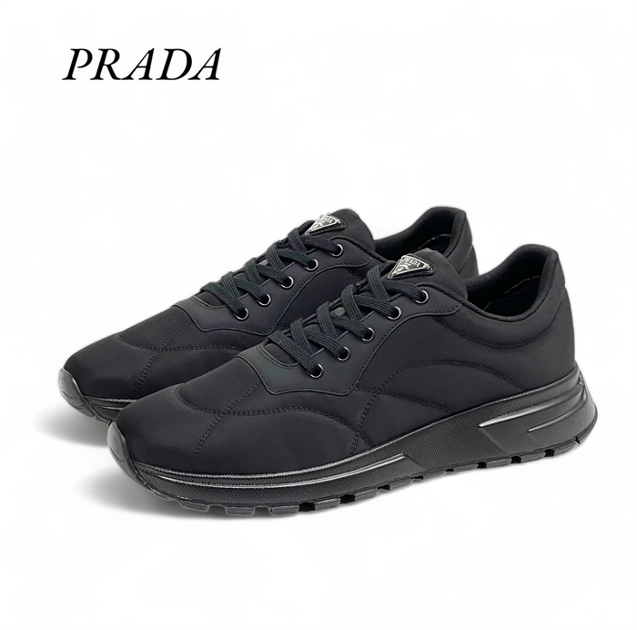 PRADA кроссовки черные тканевые металлический лого на язычке ОС-2407