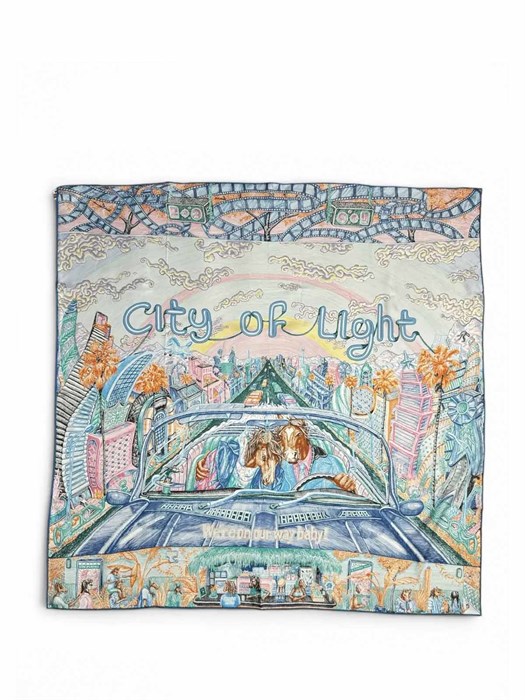 HERMES платок 90x90 см шелк голубой ПЛ-01392