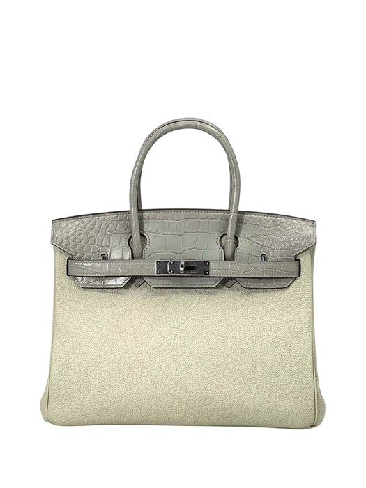 HERMES Birkin 30 см сумка комбинированная серая кожа того-крок серебро СК-00503