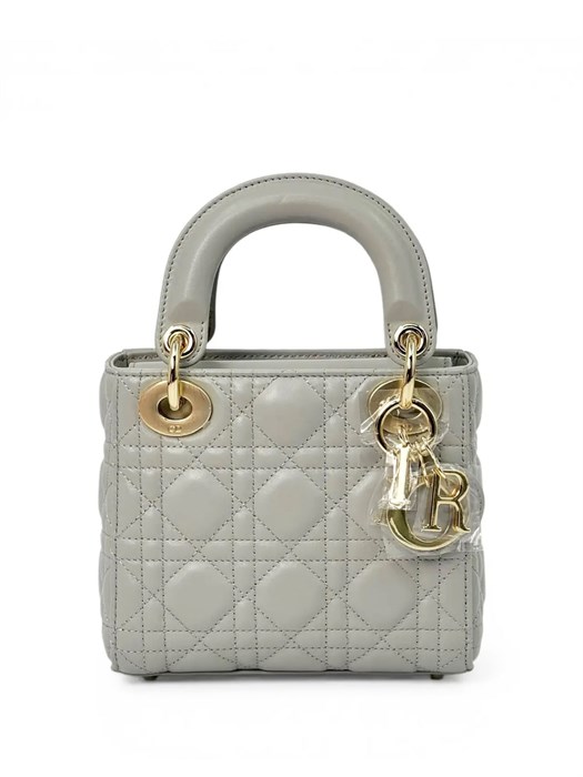 DIOR LADY сумка 17 см гладкая кожа серая золото СК-01348