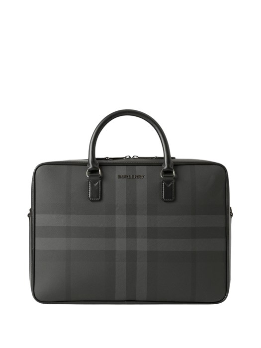 BURBERRY портфель канва маленький толстый 2 полосы темно-серый ПР-0425