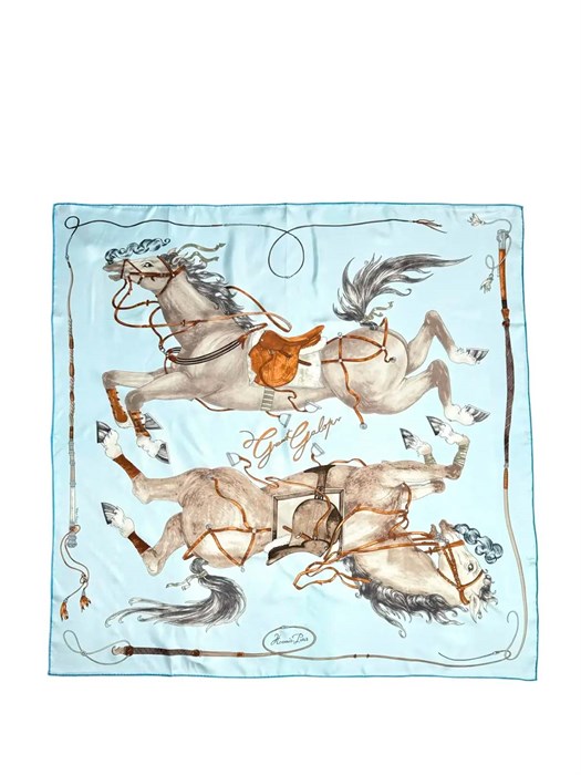 HERMES платок 90x90 см шелк голубой ПЛ-01384