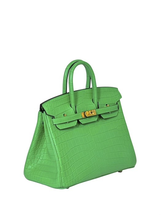 HERMES сумка Birkin 25 см зеленая кожа крок золото СК-00499