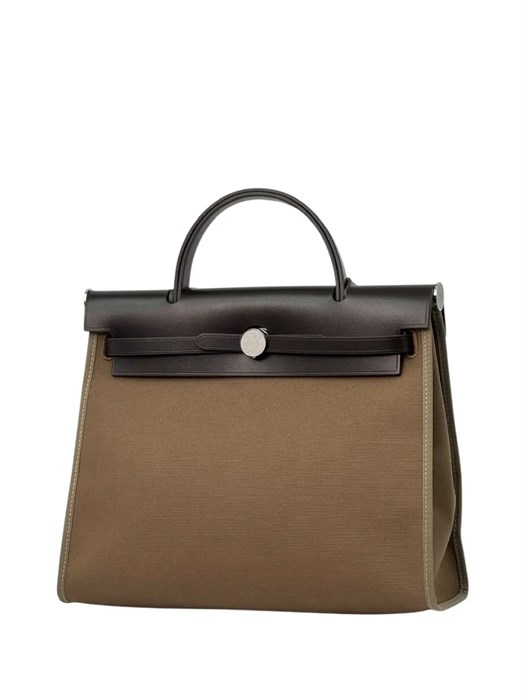 HERMES Herbag сумка 31 см коричневый текстиль коричневая кожа серебро СК-01234