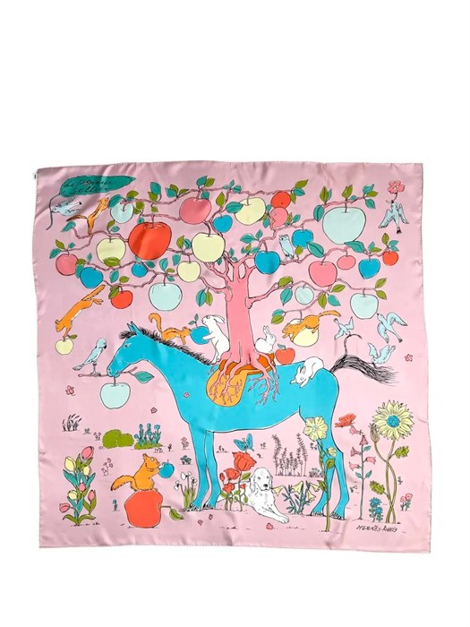 HERMES платок 90x90 см шелк розовый ПЛ-01387
