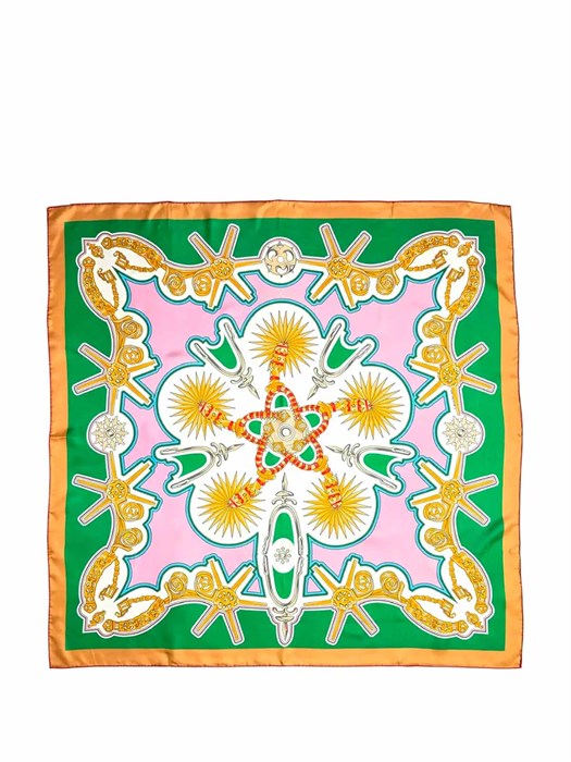 HERMES платок 90x90 см шелк зеленый ПЛ-01396