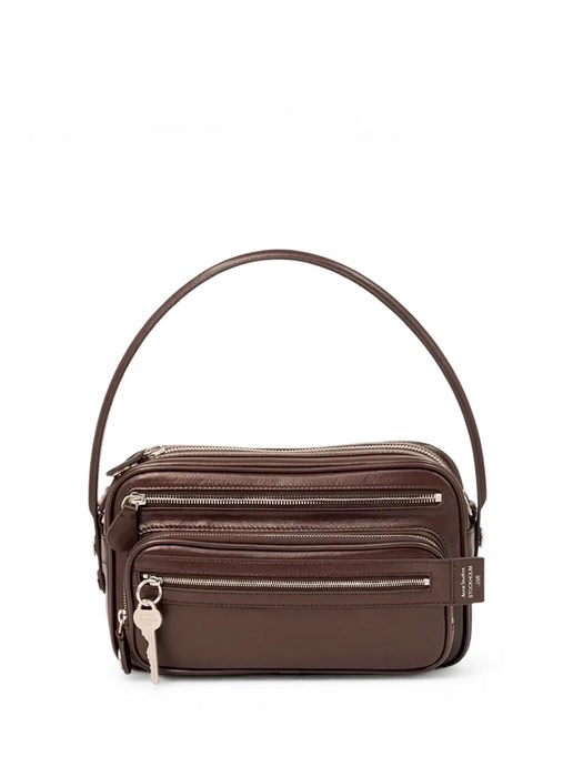 ACNE STUDIOS сумка Small Camero гладкая коричневая кожа серебро маленькая СК-01376
