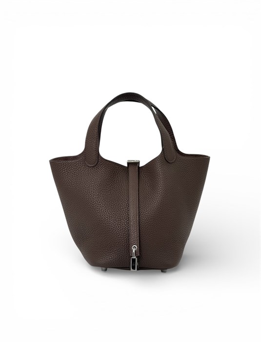 HERMES Picotin 18 см сумка шоколадная серебро СК-01202