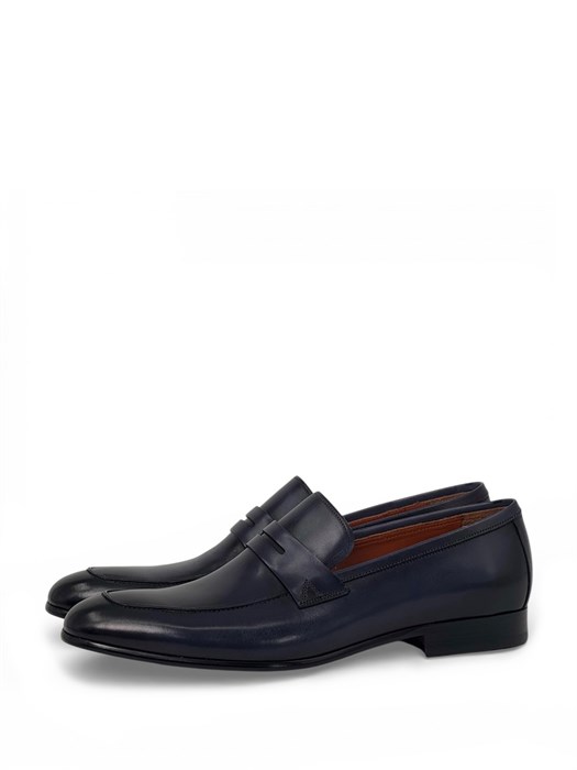 SANTONI туфли гладка синяя кожа с перемычкой ОК-01084