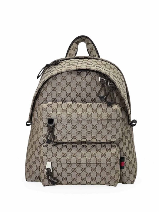 GUCCI Рюкзак тканевый бежевый монограмма с двумя наружными горизонтальными карманами на молнии РК-2647