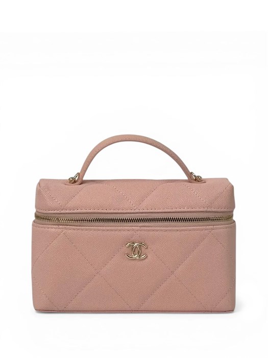 CHANEL сумка розовая с ручкой кожа икра крупная клетка золото СК-01258