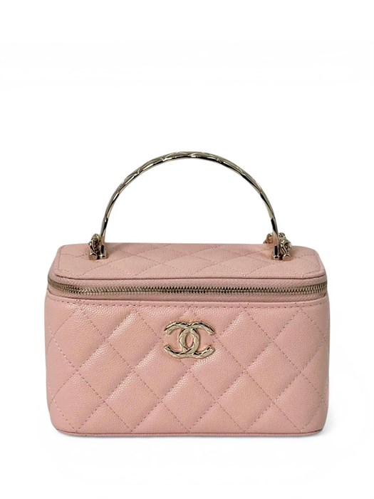 CHANEL сумка Vanity с металлической ручкой кожа икра розовая золото СК-01262