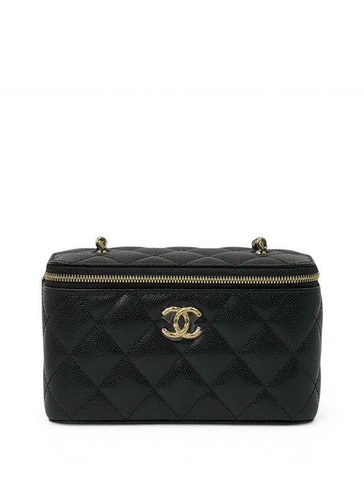 CHANEL сумка Vanity кожа икра черная средний логотип золото СК-01269