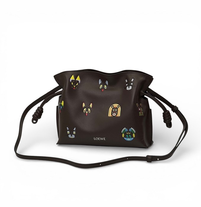LOEWE сумка гладкая кожа с котами коричневая СК-01146