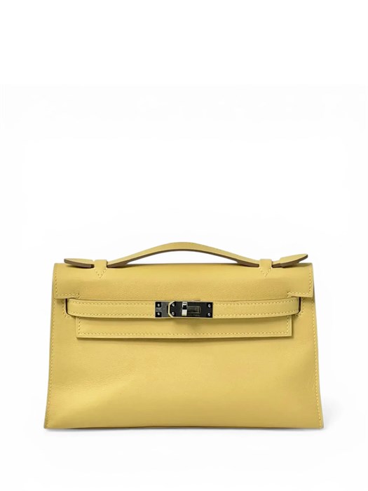 HERMES клатч POCHETTE 22 см желтая кожа свифт серебро СК-01295