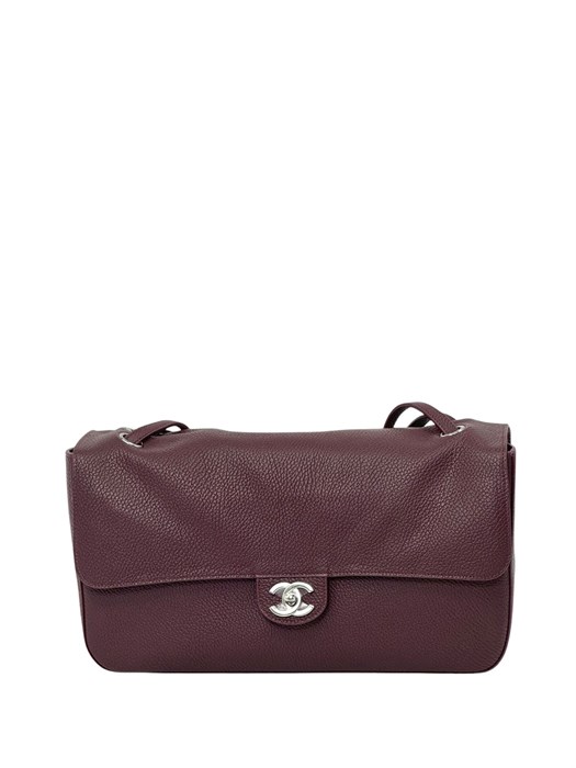 CHANEL сумка Maxi Flap 32 см кожа того бордовая маленькая серебро СК-01699