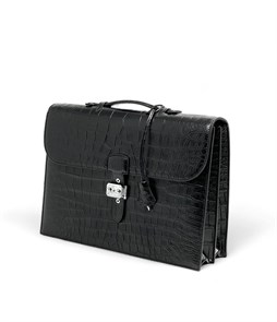 HERMES портфель кожа крокодила черный с клапаном и застежкой ПР-1866