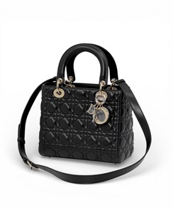 DIOR LADY сумка 24 см гладкая кожа черная золото СК-01165