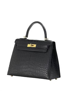 HERMES сумка KELLY 28 см черная кожа крок золото СК-00497