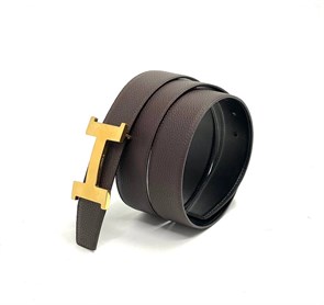 HERMES ремень двухсторонний коричневая кожа того и черная гладкая, золотая пряжка пряжка Н РМ-1627