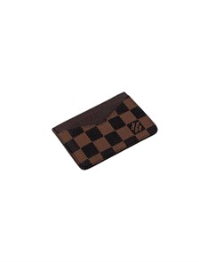 LV визитница  канва коричневая шашка-коричневая кожа ВЗ-00177