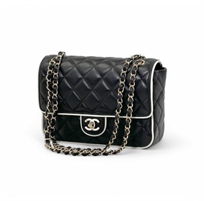 CHANEL сумка черная гладкая кожа с белой окантовкой золото СК-00347