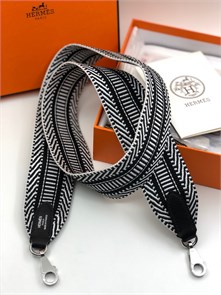 HERMES ремень для сумки текстиль черный белая строчка фурнитура серебро РМ-9378