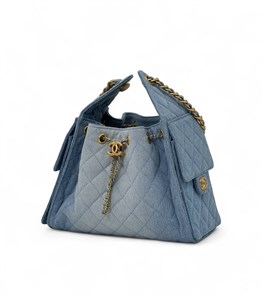 CHANEL сумка Hobo деним голубая золото СК-00255