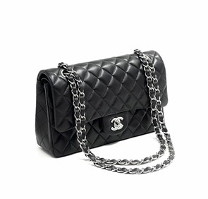 CHANEL сумка 2.55 гладкая кожа в клетку 25 см черная серебро СК-9151