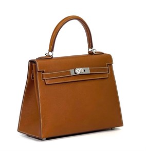 HERMES Kelly 28 см сумка кожа Барения кэмел серебро СК-00408